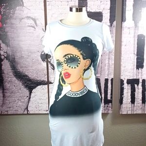 Good Vibes Ripped Back Tshirt Dress